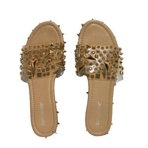 Women’s Cape Robbin Studded spiked Gold Clear Tan slides sz 9 Grunge rock biker